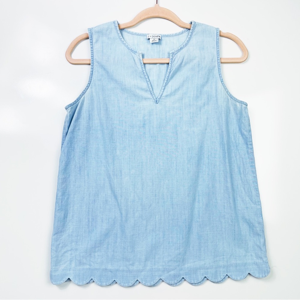 J. Crew Factory Light Blue Sleeveless Scallop Hem Top - Picture 4 of 11